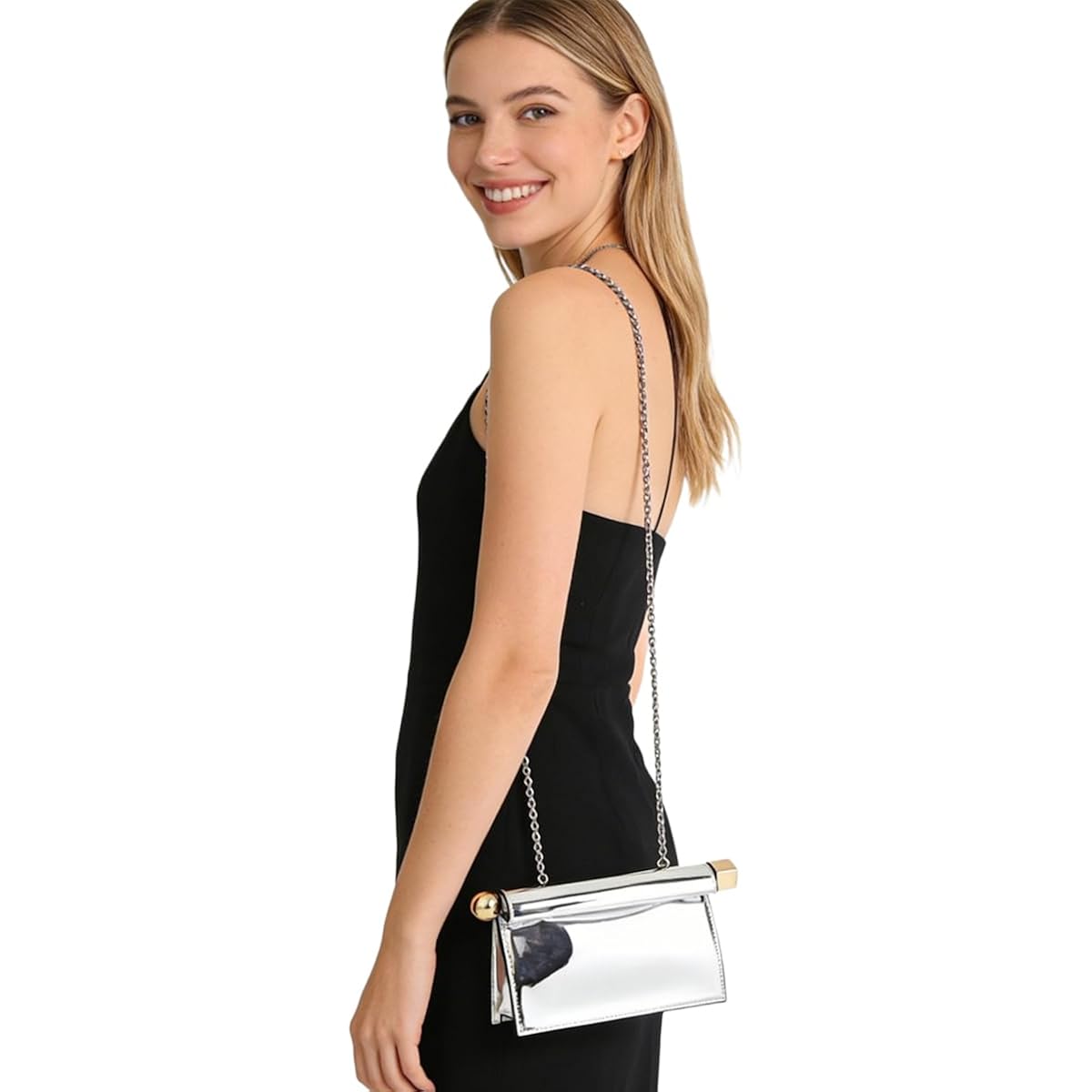 Trendy Pu Leather Clutch Bag For Women Versatile Folding Evening Purse Metal Decoration Crossbody For Banquet Party
