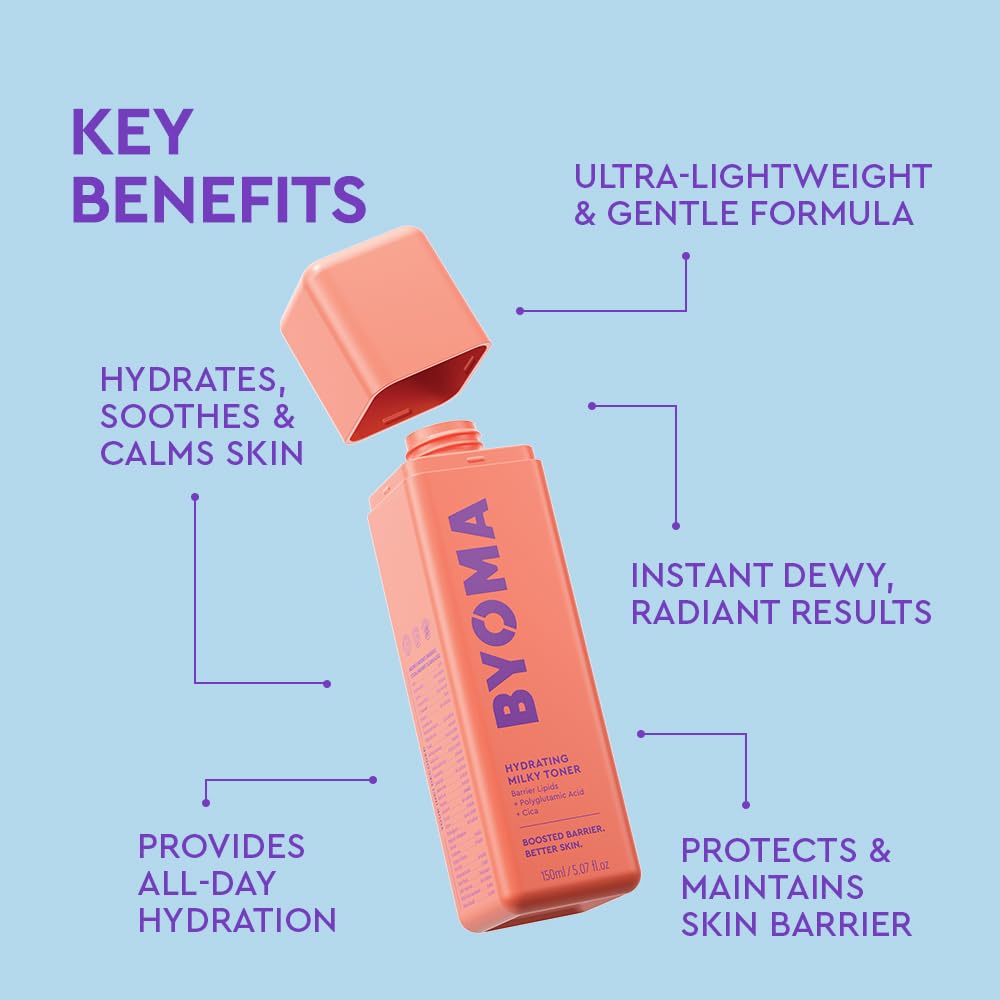 Byoma Hydrating Milky Toner - Dewy, Ultra Hydrating Toner For Face - Soothes Skin, Locks In Moisture, Reduces Redness - Barrier Repair - 5.07 Fl Oz