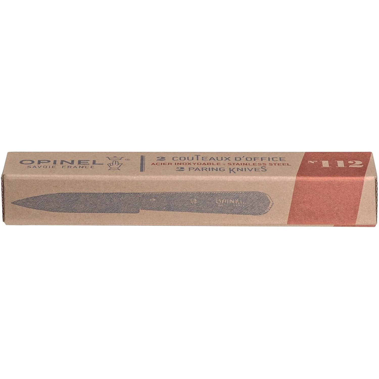 Opinel No. 112 Paring Knives 2 Piece Set, Sandvik 12C27 Steel Everyday Use Prep Knives For Chopping, Peeling, Slicing, Trimming, Stabilized Sustainably Harvested Beechwood Handles, Made In France