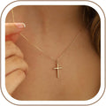 MONOZO Gold Cross Necklace for Women Girls, 14K Gold Plated Layered Cross Necklace Tiny Sideway Choker CZ Necklaces for Women Trendy Christian Baptism Religious Faith Jewelry Gifts