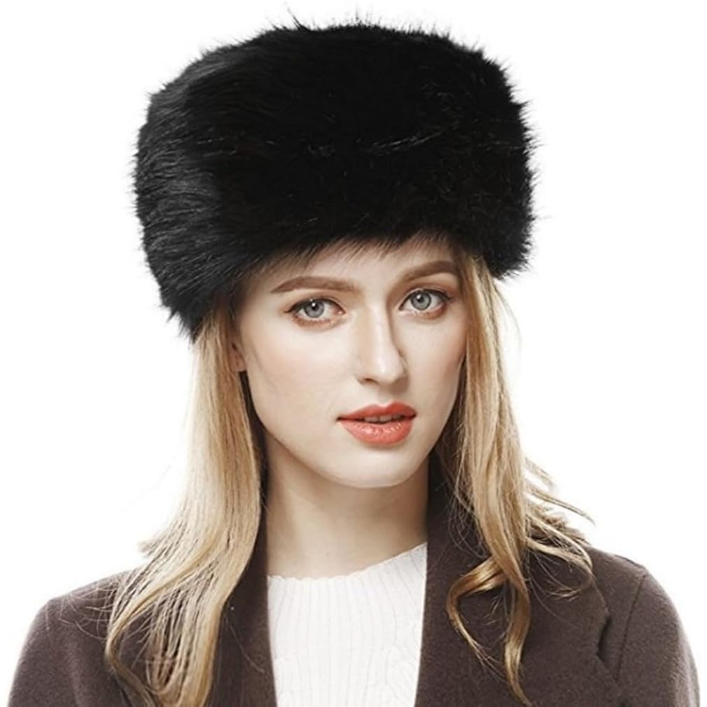 SIQITECHNO Unisex Faux Fur Russian Trapper Hat Furry Cossack Ushanka Style Warm Trooper Hat Winter Hunting Skiing Cap
