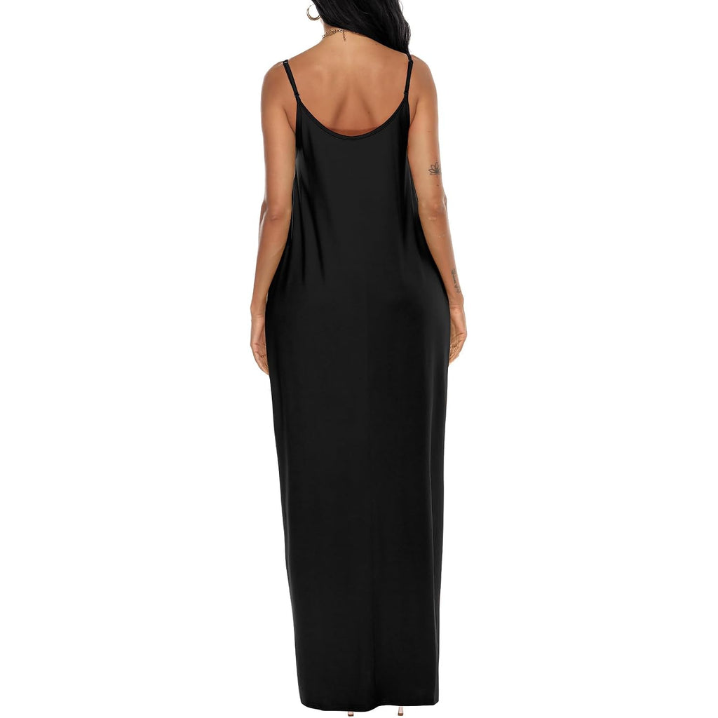 Ofeefan Women'S Maxi Dresses Summer Spaghetti Strap Dress With Pockets