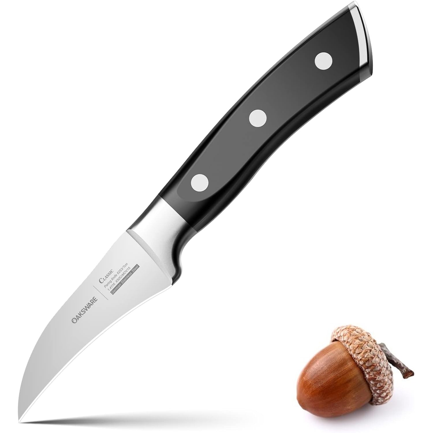 Bird Beak Paring Knife, 2.75 Inch Razor-Sharp Pro Tourné Knife | German High Carbon Steel Curved Peeling Knife For Round Fruit, Coring & Precision Garnishing, Ergonomic Full-Tang Handle