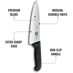 Victorinox Fibrox Pro Chef’s Knife, 8 Inch - Swiss Army Kitchen Knife, High Carbon Stainless Steel Blade, Non-Slip Fibrox Handle, Dishwasher Safe, Black