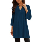 Womens Tunic Tops 3/4 Bell Sleeve Loose Fit Tunics Dressy Casual Side Split Flare Top for Leggings S-3XL