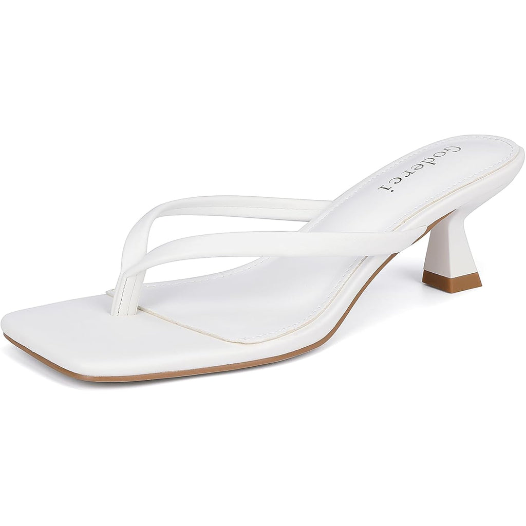 Kitten Flip Flop Thong Low Heels For Women Square Open Toe Slip On Heeled Sandals