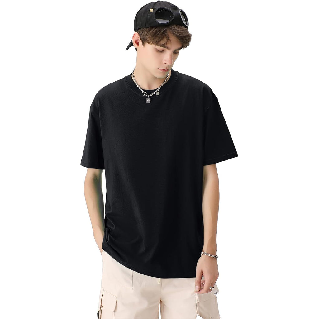 Keepshowing Men'S Cotton T-Shirts Oversized Unisex Short Sleeve Crew Neck Loose Basic Tops Solid Athletic Tee