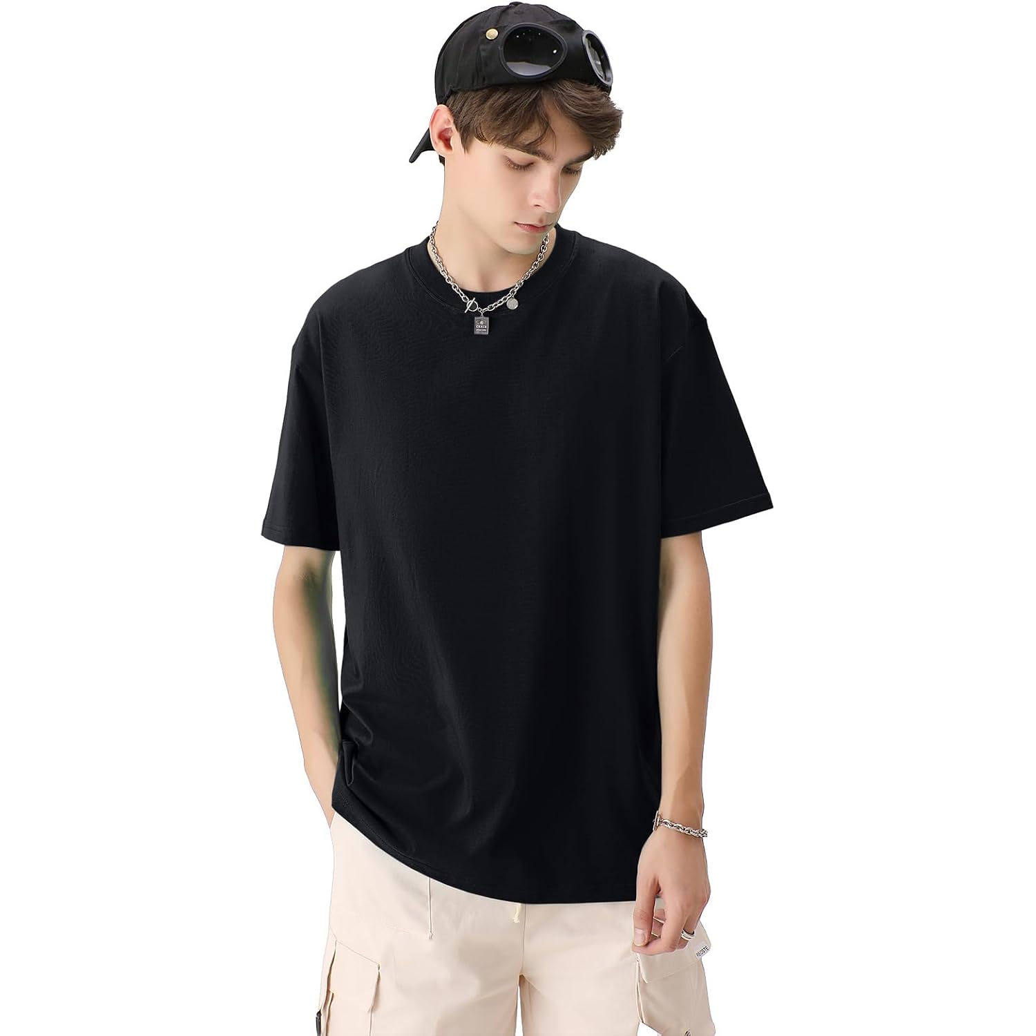 Keepshowing Men'S Cotton T-Shirts Oversized Unisex Short Sleeve Crew Neck Loose Basic Tops Solid Athletic Tee