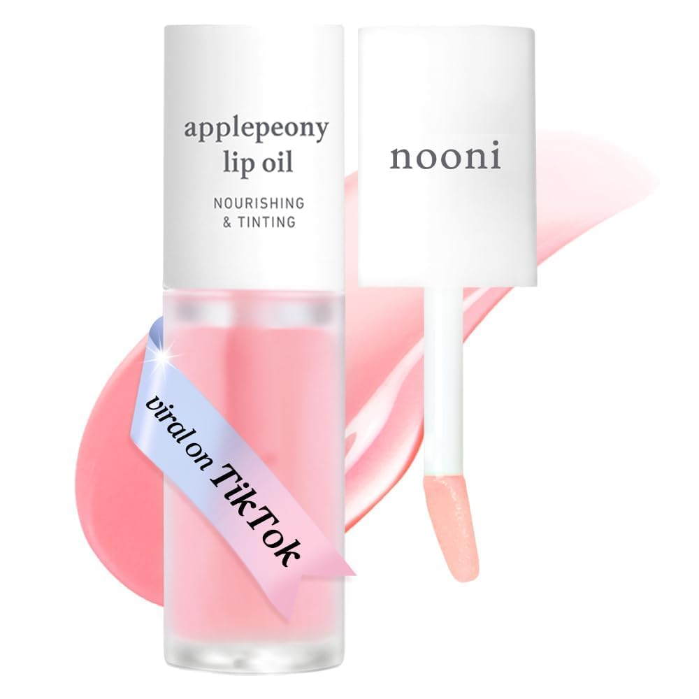 NOONI Korean Lip Oil - Applepeony | Long-Lasting, Moisturizing, Plumping, Revitalizing for Dry Lips, Waterproof, No Peel Off, Hydrating Lip Stain, Stocking Stuffers, Cute Stuff, 0.12 FL Oz