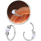 2 Pcs Small Cartilage Hoop Earrings for Women Men, 18G Opal Silver Earrings Hypoallergenic 316L Surgical Steel Hinge Huggie Hoop Earrings for Helix,Tragus,Conch,Rook,Earlobe Piercing Jewelry Nose Ring