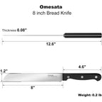 Omesata Bread Knife, Serrated 8 Inch Bread Knifes For Homemade Bread Sourdough, Blade Razor Sharp And Wavy Edge From Professional Stainless Steel