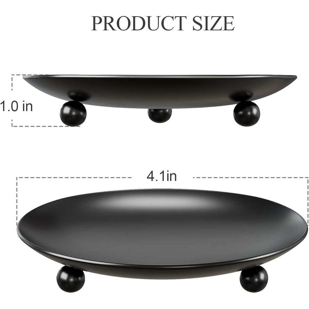 Black Candle Holders for Pillar Candles, Set of 2 Premium Metal Candle Plates Candle Stand for LED or Wax Candles, Decorative Pillar Candle Holder Dish for Table Centerpiece