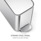 Simplehuman Slim Step Can, 5L / 1.3 Gallon Compact Bathroom Trash Can, Liner Pocket®, Sleek Internal Hinge, 150,000-Step All-Steel Pedal, Lid Shox® Silent Close, Brushed Stainless Steel