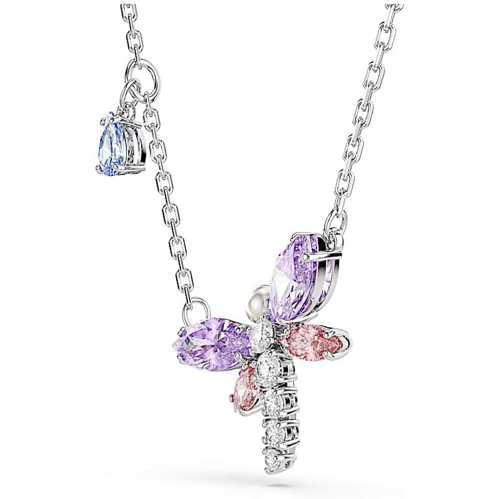Swarovski x Ariana Grande Official Dragonfly Motif Jewelry Collection, Brooch, Pendant Necklace, Earrings, Mixed Cut Multicolored Stones, Rhodium Finish