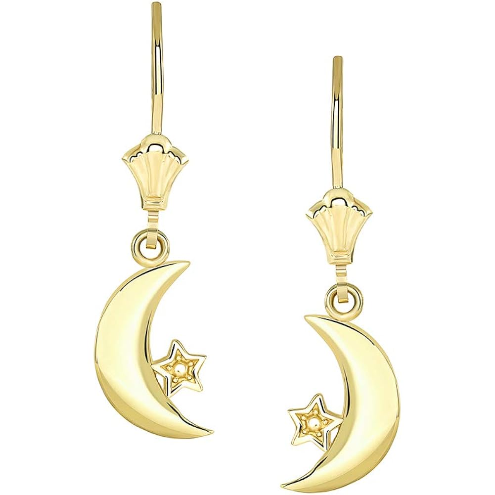 Elegant Crescent Moon and Star Celestial Dangle Earrings