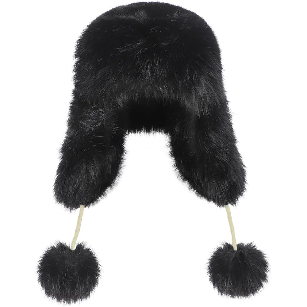 Women Faux Fur Trapper Hat with Pompoms Warm Classic Ear Flaps Hat Fuzzy Bobble Cap Warm Outdoor Ski Snow Cap