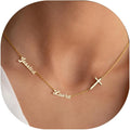 Elemtansy Mothers Day Custom Name Necklace with 1-3 Tiny Names - 18K Gold-Plated Family Necklace Personalized with Heart, Cross, Paw Print - Birthday Jewelry Gifts for Mom, Wife