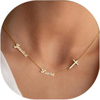 Elemtansy Mothers Day Custom Name Necklace with 1-3 Tiny Names - 18K Gold-Plated Family Necklace Personalized with Heart, Cross, Paw Print - Birthday Jewelry Gifts for Mom, Wife