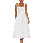 Kaximil Women'S Square Neck Sleeveless A Line Maxi Dress Smocked Ruffle Flowy Casual Long Dresses