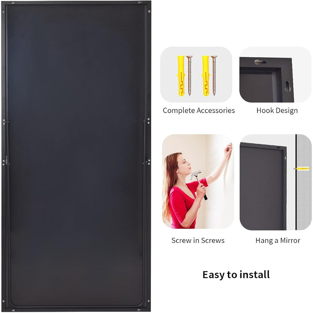 Koonmi 76"X34" Floor Mirror Full Length, Bedroom Floor Body Mirror With Stand, Large Black Mirror, Leaning, Standing Or Hanging Horizontally/Vertically