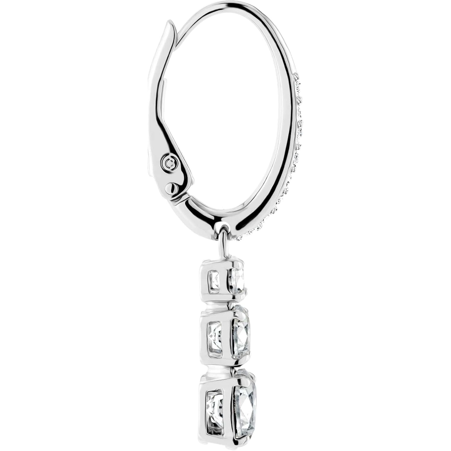 Swarovski Stilla Attract Trilogy Drop Pierced Earrings with White Crystals on a Rhodium Plated Setting with Hinged Closure