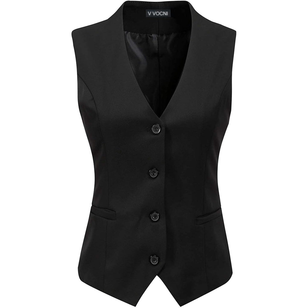V Vocni Women'S Fully Lined 4 Button V-Neck Economy Dressy Suit Vest Waistcoat