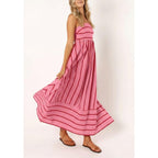 Chouyatou Women'S Striped Back Smocked Maxi Dress Sexy Spaghetti Strap Cut Out Flowy Swing Long Dress