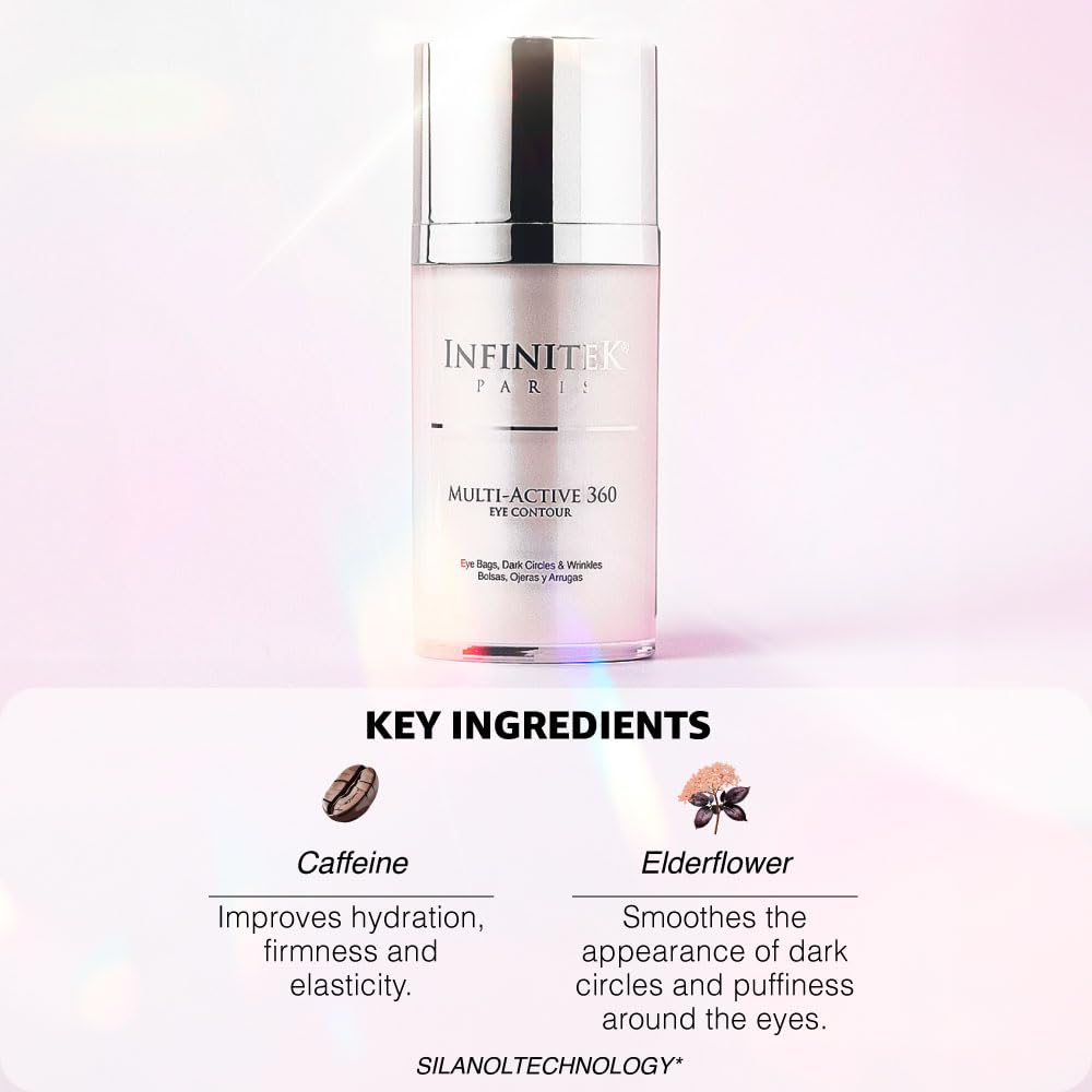 Infinitek Paris Multi-Active 360 Eye Cream | With Caffeine 3%, Retinol & Hyaluronic Acid | Under Eye Cream To Hydrate, Brighten & Reduce Dark Circles, Puffiness, And Fine Lines | 0.50 Fl Oz / 15 Ml