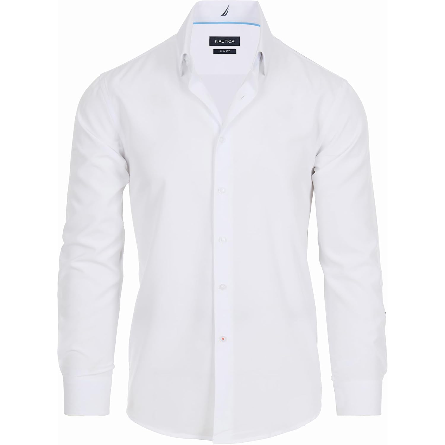 Nautica Slim Fit Mens Dress Shirts Long Sleeve Performance Polyester Fabric Wrinkle Free 4-Way Stretch