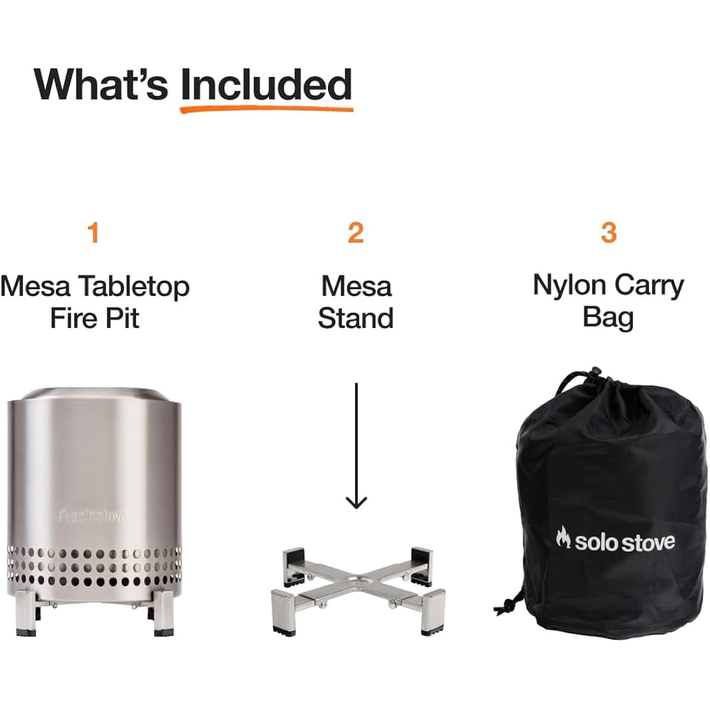 Solo Stove Mesa Xl, 7 Inch Tabletop Fire Pit With Stand - Smokeless, Stainless Steel Fire Pit For Camping, Outdoor & Patio- Wood Burning Or Pellet Fueled Portable Bonfire, 2.3Lbs, Stainless Steel