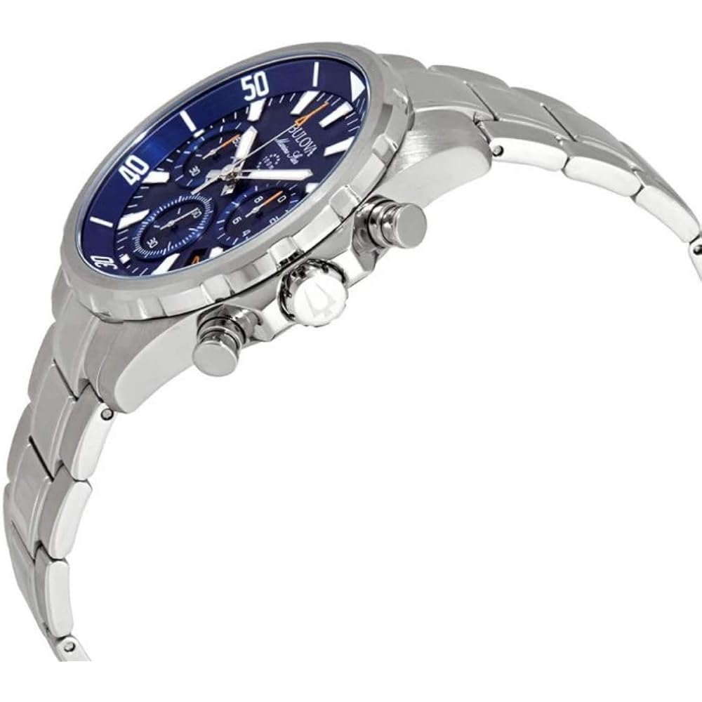 Bulova Men'S Marine Star Series B Stainless Steel 6-Hand Chronograph Quartz Watch, Blue Dial Style: 96B256