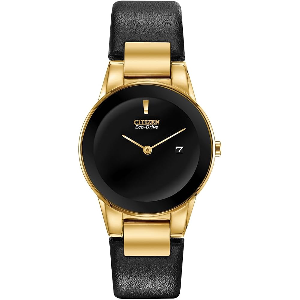 Citizen Ladies Eco-Drive Modern Axiom Watch, Black Leather Strap, Black Dial, 2 Hand, Date (Model: Ga1052-04E)