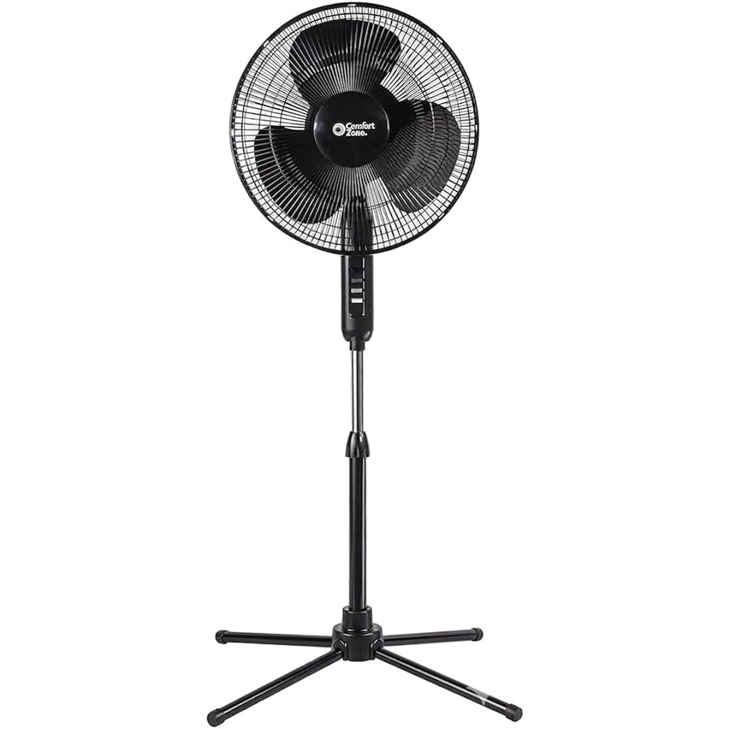 Comfort Zone Electric Oscillating Pedestal Fan, Stand Fan, 16 Inch, 3 Speed, 90 Degree Oscillating Head, Adjustable Height And Tilt, Airflow 7.48 Ft/Sec, Ideal For Home, Bedroom & Office, Czst161Btebk
