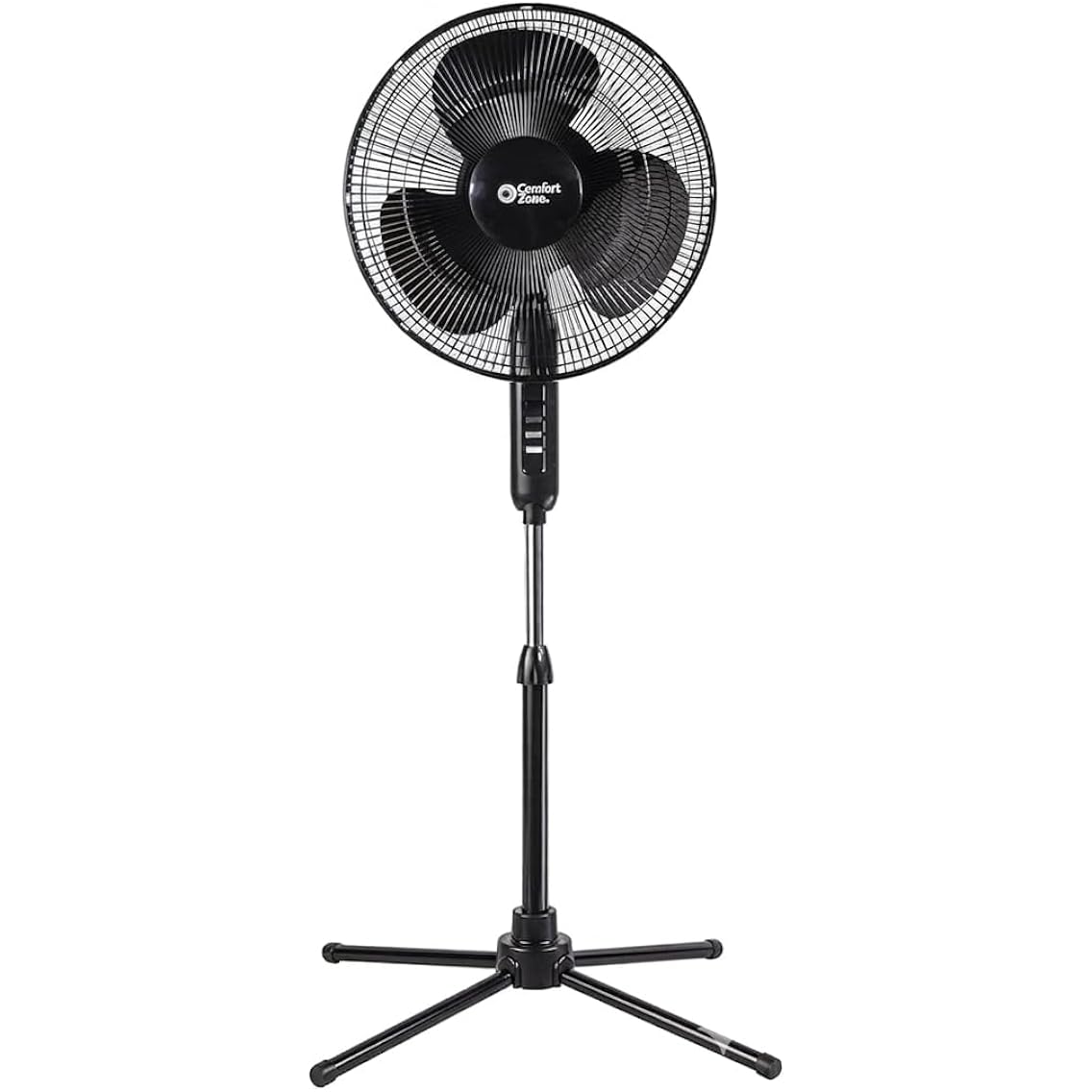 Comfort Zone Electric Oscillating Pedestal Fan, Stand Fan, 16 Inch, 3 Speed, 90 Degree Oscillating Head, Adjustable Height And Tilt, Airflow 7.48 Ft/Sec, Ideal For Home, Bedroom & Office, Czst161Btebk