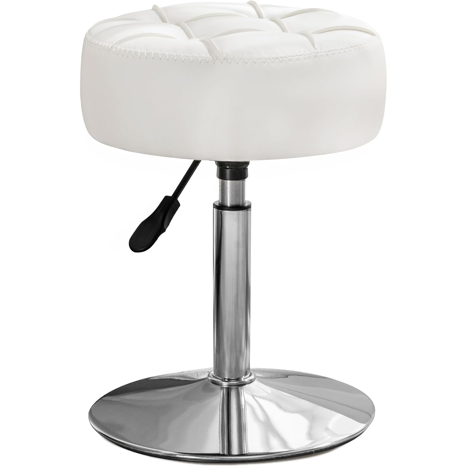 Lue Bona Adjustable Vanity Stool, 360 Swivel Chair For Makeup Room, White Faux Leather Stool For Bathroom & Living Room