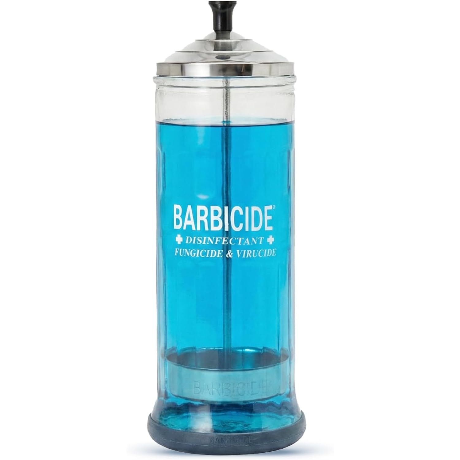 BARBICIDE Disinfecting Jar (Large - 37 Fl Oz) – Durable Glass Immersion Container with Stainless Steel Lid &Tray – Professional Tool Sanitizer for Combs, Brushes, Nail Tools & Implements