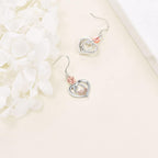 Mothers Day Gifts for Mom Mom Earrings with Rose Flower Love Heart 925 Sterling Silver Crystal Dangle Drop Hook Earrings Jewelry