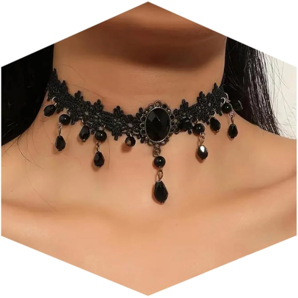 Fesciory Black Necklaces for Women, Adjustable Layered Velvet Leather Lace Collar Necklace, Goth Jewelry Gifts.