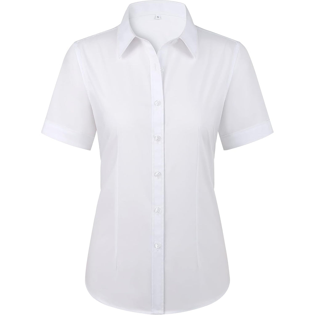 Womens Stain Shield Dress Shirts Wrinkle Free Short Sleeve Solid Tops Blouses Button Down Shirts