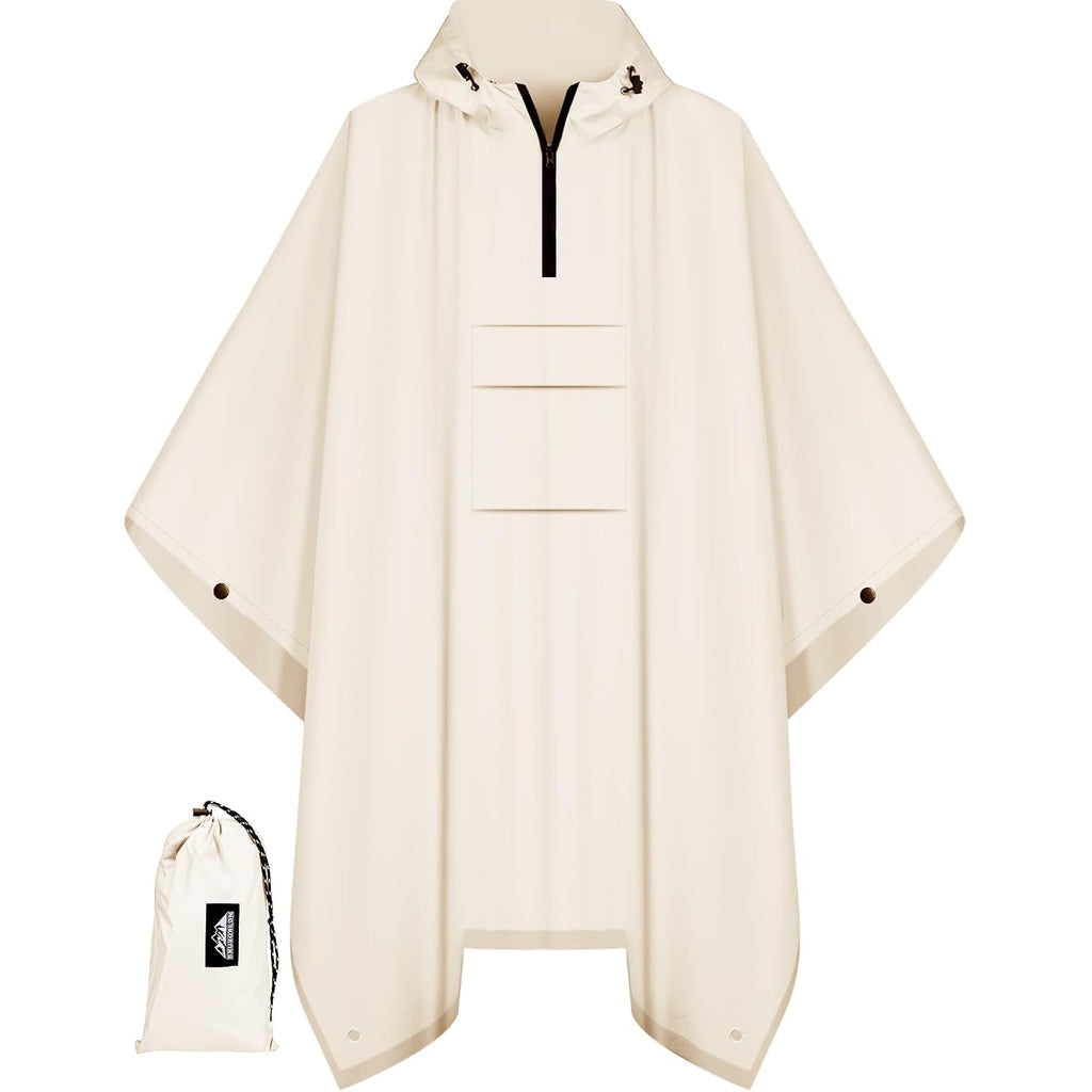 3-In-1 Rain Poncho With 1/4 Zip & Chest Pocket, Waterproof, Sunshade, Ground Mat For Adults & Youth Emergency