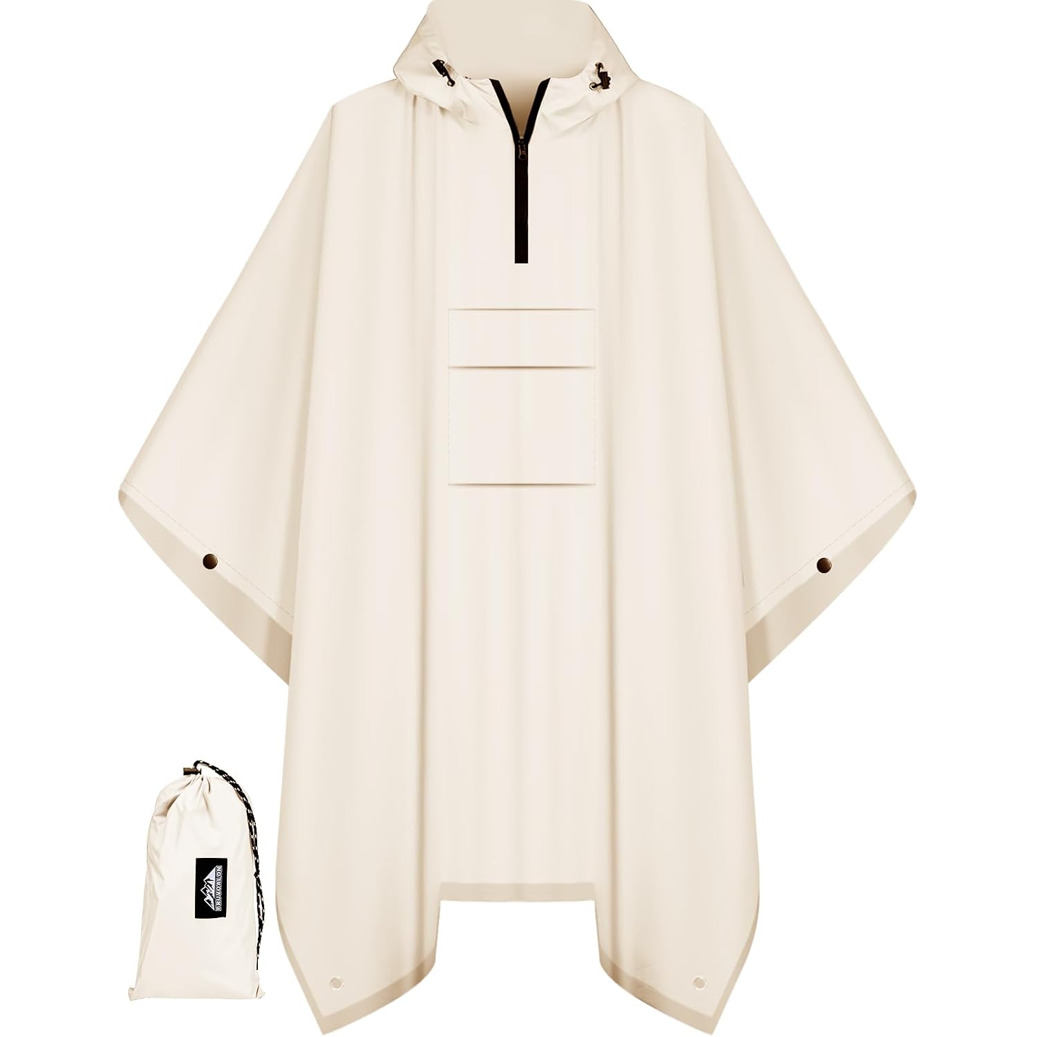 3-In-1 Rain Poncho With 1/4 Zip & Chest Pocket, Waterproof, Sunshade, Ground Mat For Adults & Youth Emergency