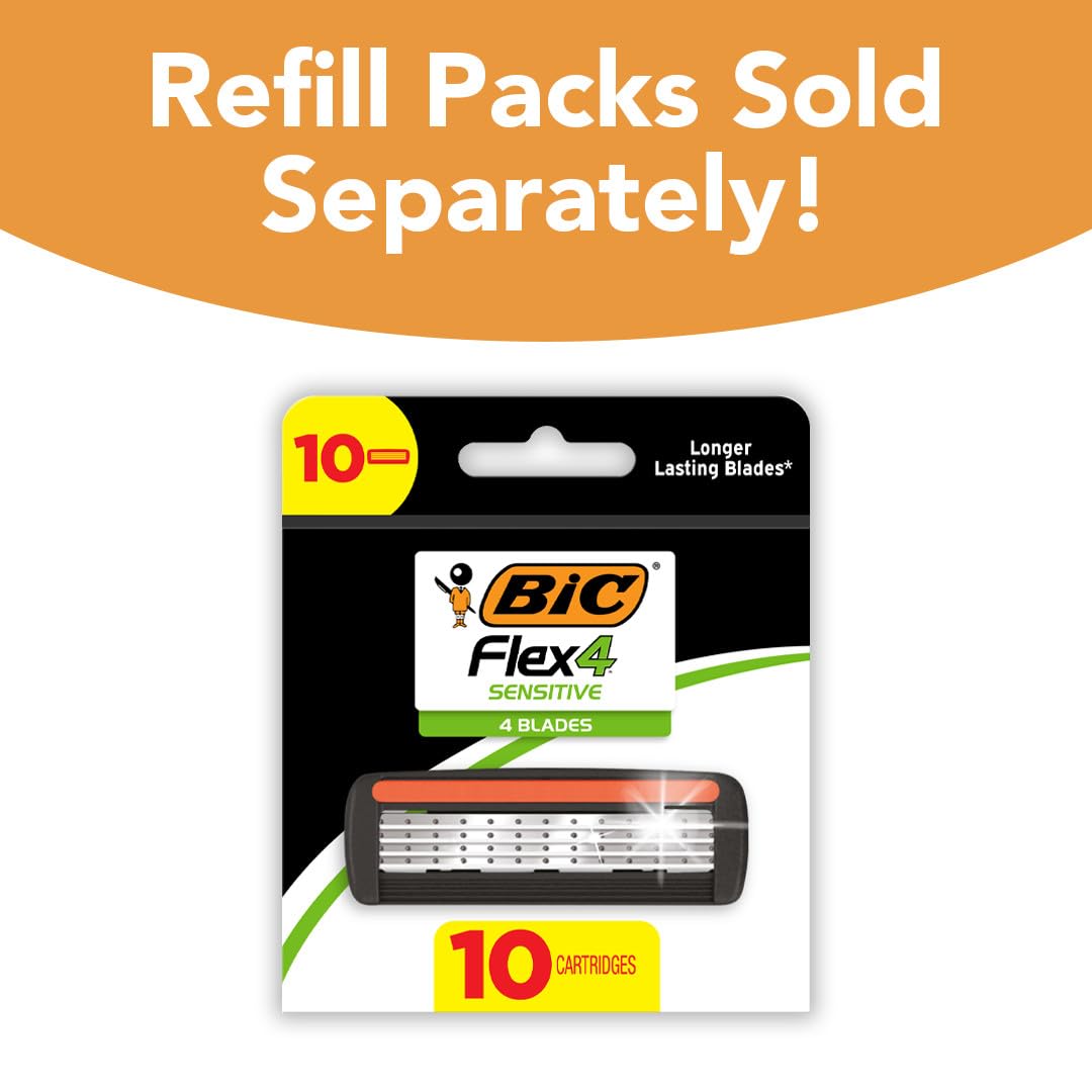 BIC Flex 4 Men's Refillable 4-Blade Razors with 1 Handle and 4 Cartridges, Pivoting Head and Lubricating Strip for Father’s Day