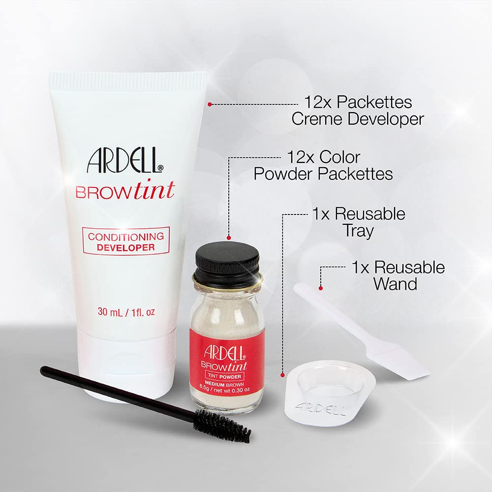 Ardell Brow Tint Kit, Medium Brown Eyebrow Tint Dye, Brow Color, 1 Pack | Enhances Brows With Natural Extracts, Complete Long-Lasting Colors For Fuller, More Defined Eyebrows, Lasts Up To 2 Weeks