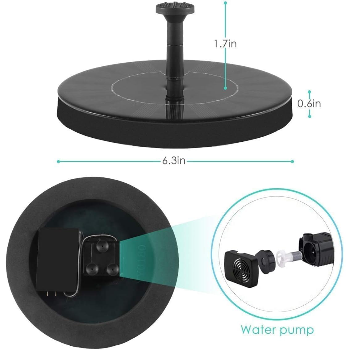 Solar Fountain Water Pump For Bird Bath, New Upgraded Mini Solar Powered Fountain Pump 1.5W Free Standing Solar Panel Kit Water Fountain For Garden, Pond, Pool, And Outdoor