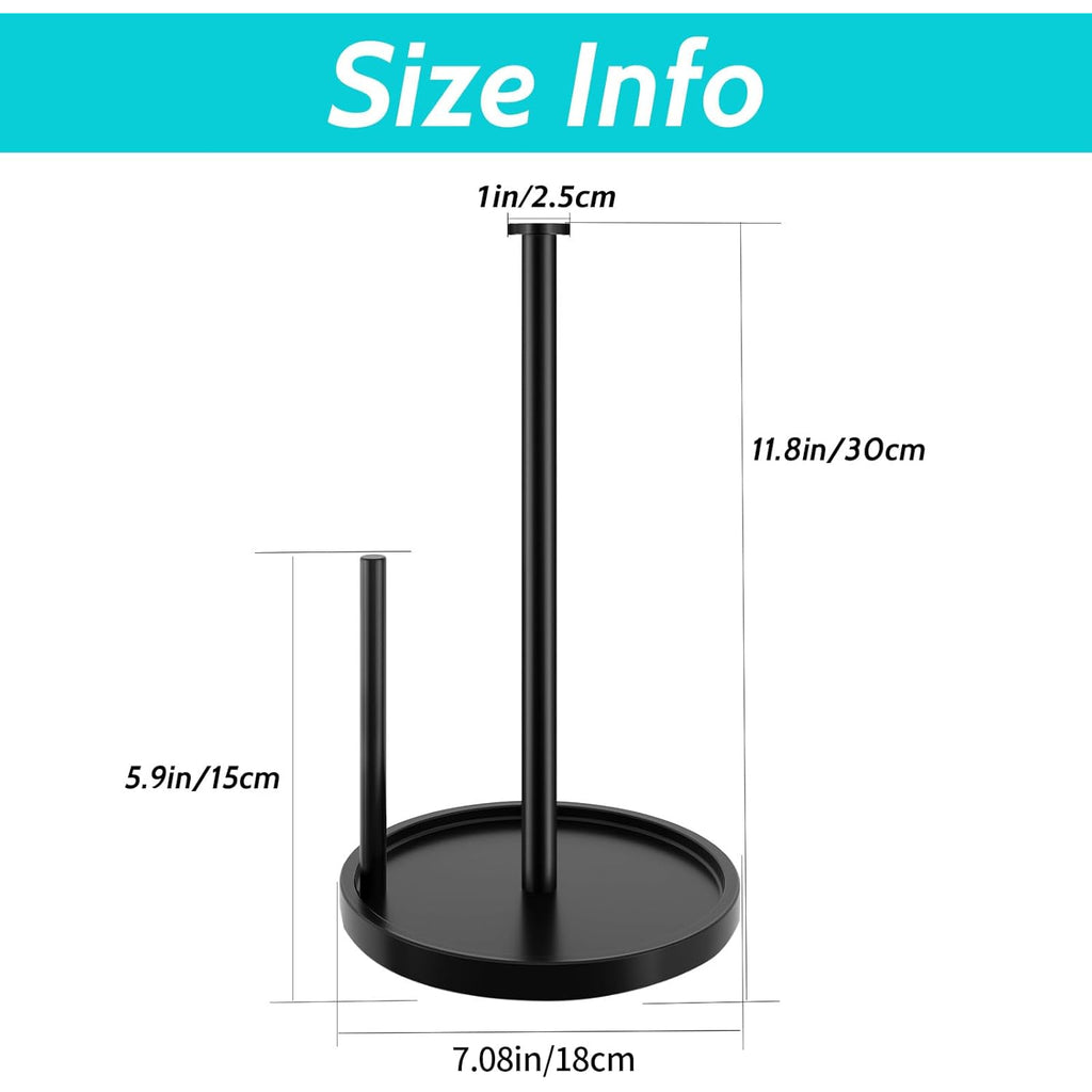 Paper Towel Holder Countertop, Standing Paper Roll Holder with Anti Slip Weighted Base, Stainless Steel Freestanding Paper Towel Holder for Kitchen, Black