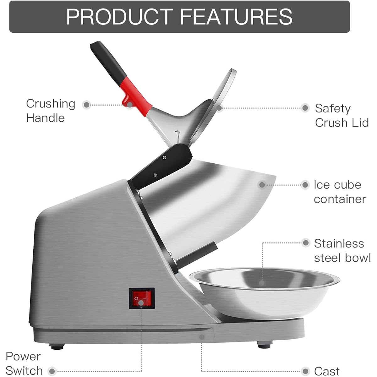 Reespring Snow Cone Machine Shaved Ice Machine Ice Crusher With Stainless Steel Blade Kitchen Electric For Shaved Ice And Snow Cone (300W 2000R/Min) Also Comes With A Free Ice Pick And Ice Cube Tray