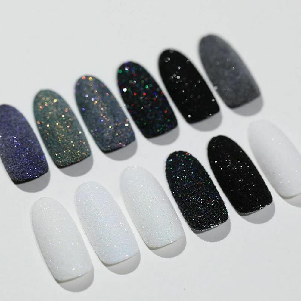 0.2mm Black Nail Glitter White Rainbow Holographic Shining Sugar Nail Glitter Candy Coat Powder Sugar Coating Effect Nail Pigment Powder Nail Art Decorations Dust Diamond Dust for Nails (B)