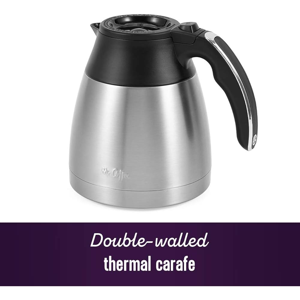 Mr. Coffee 10-Cup Programmable Coffee Maker, Insulated Thermal Carafe, Brew Strength Selection, Brew Now Or Later, Stainless Steel