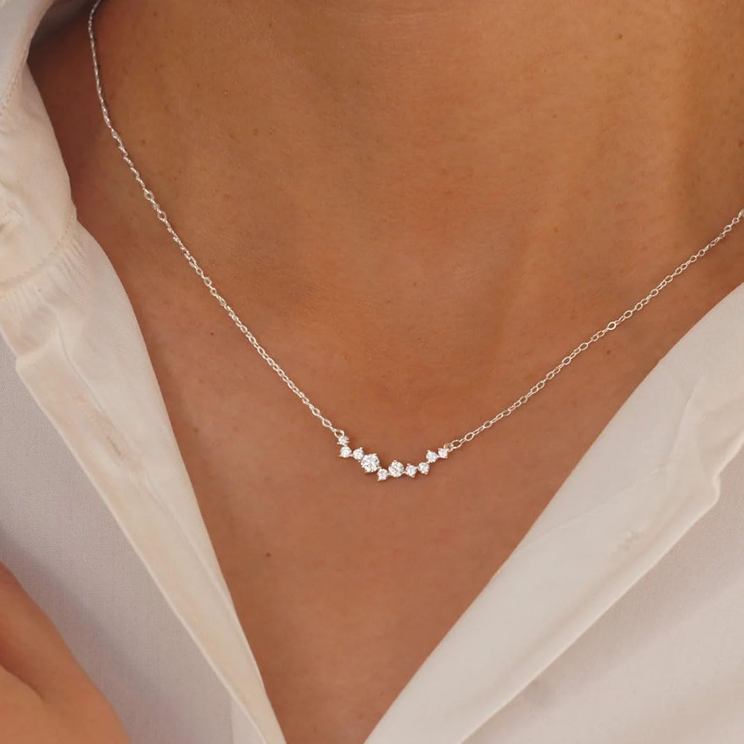 Mothers Day Gifts for Mom CZ Diamond Necklace for Women Dainty Square Cubic Zirconia Splints Solitaire Pendant Necklace for women 14kGold/Silver Plated Different Width Square CZ Pendant Necklaces Simulated Diamond Bridesmaid Jewelry for Women