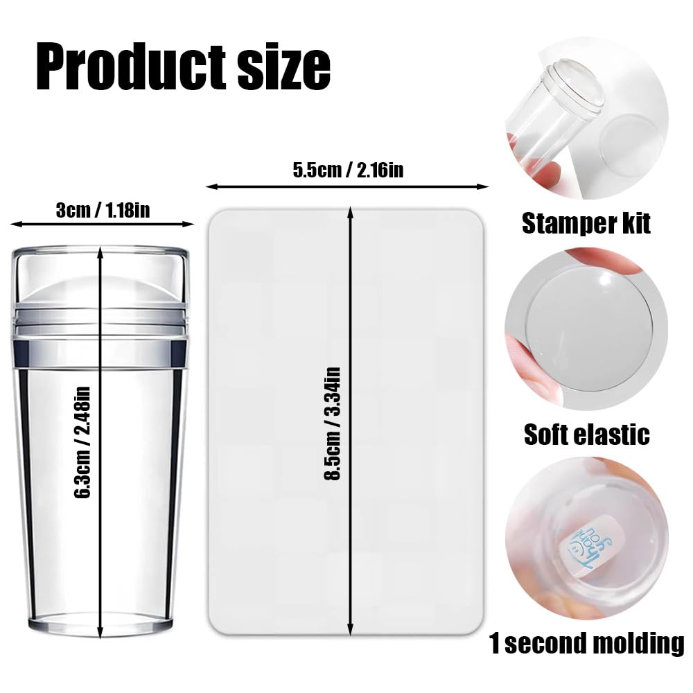 French Tip Tool,Nail Art Stamper Kit,Clear Silicone Stamping Jelly With Scraper,French Tip Stamp For Manicure Home DIY Nail Tips(2 PCS)
